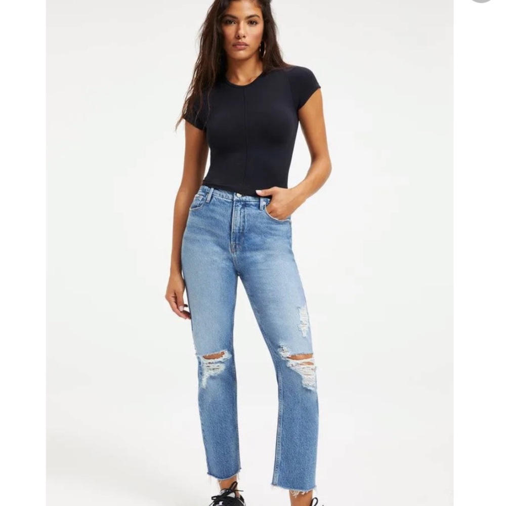 GOOD AMERICAN Good Icon Crop Jeans in Indigo 157, Size 8